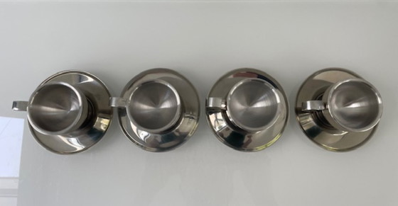Image 1 of Set of 4 stainless steel espresso cups with saucers