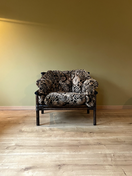 Chaise longue vintage manou en rotin avec tissu velours