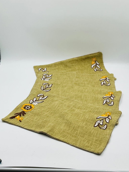 Set of 4 vintage embroidered burlap placemats