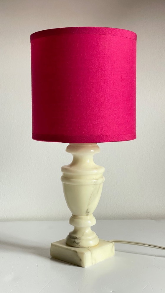Image 1 of Vintage Marble and Fuchsia Fabric Lamp