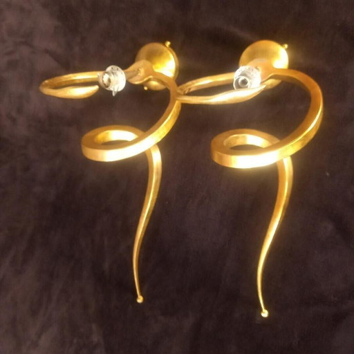Pair of Serpent "Teo" Lamp sconces in gilded aluminum, Enzo CIAMPALINI - 1970