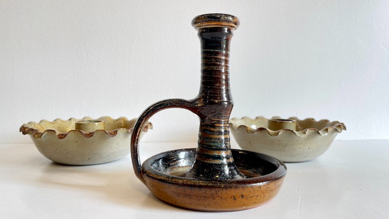 Image 1 of 3 Vintage handgemaakte keramische kandelaars