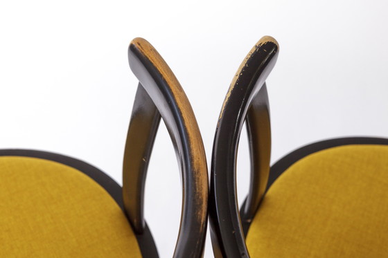 Image 1 of Paar Vintage draaistoelen - jaren 1970 Duits ontwerp - zwart gelakt beuken & chroom - gele bekleding - gerestaureerd Mid Century