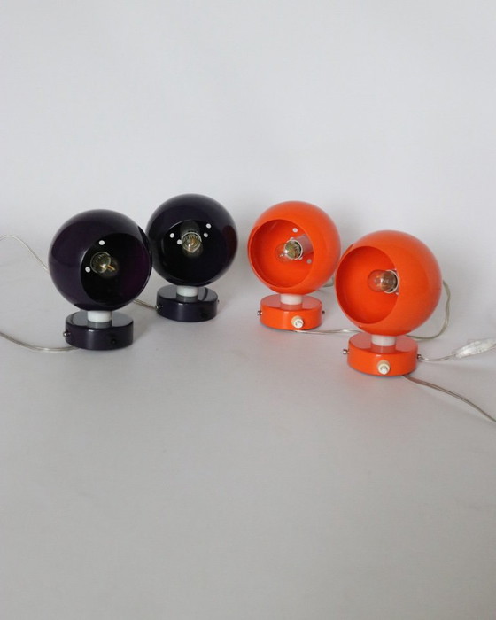 Image 1 of Vintage Frandsen Ball wandlampjes paars Deens design retro