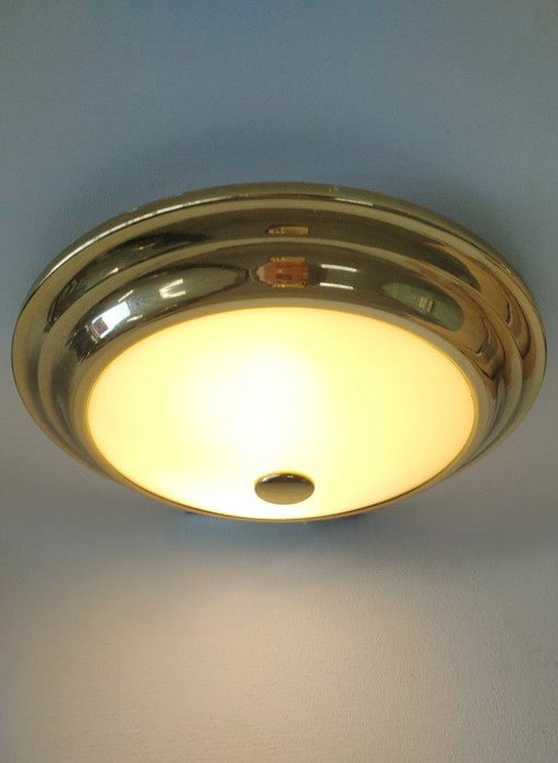 Vintage klassieke -Hollywood Regency style- plafondlamp / plafonnière (diffuus glazen kap)