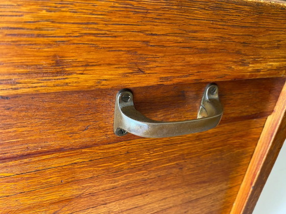Image 1 of Antique German oak roll-top wardrobe with original key and working wooden roll-top. Made around 1920–1935