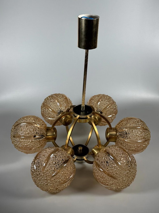 Image 1 of Lámpara de araña Sputnik de 6 luces, años 60/70, diseño de cristal Kaiser Leuchten