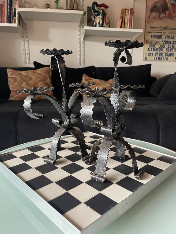 Image 1 of Pair of Brutalist candlesticks in wrought iron 1950
