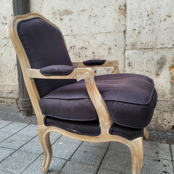 Image 1 of Chaise à la reine, style Louis XV / Provençal, chêne et garniture, XIXe siècle - France