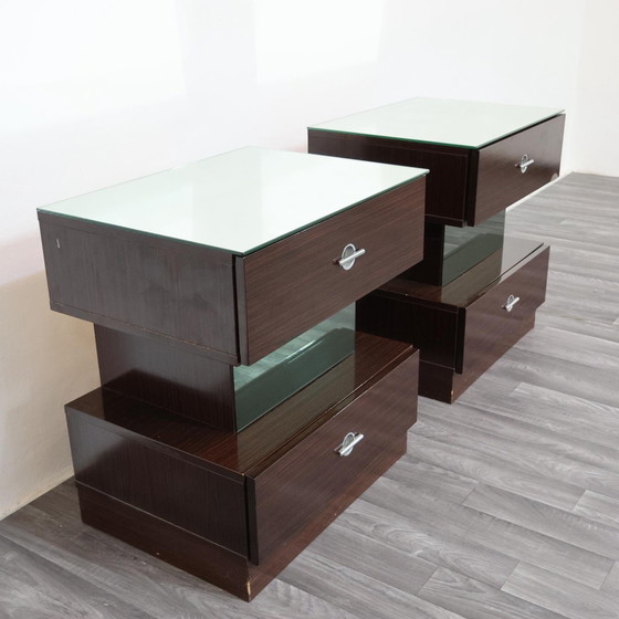 Image 1 of Coppia Di Comodini Ebano Macassar Cubic Design Modernariato Anni ‘80