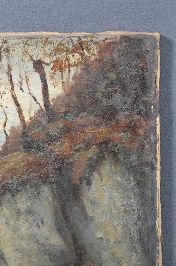 Antique French Woodland Landscape Oil Painting With Rocks and Stream – Paintings & Drawings, Canvas (photo 3 of 12)