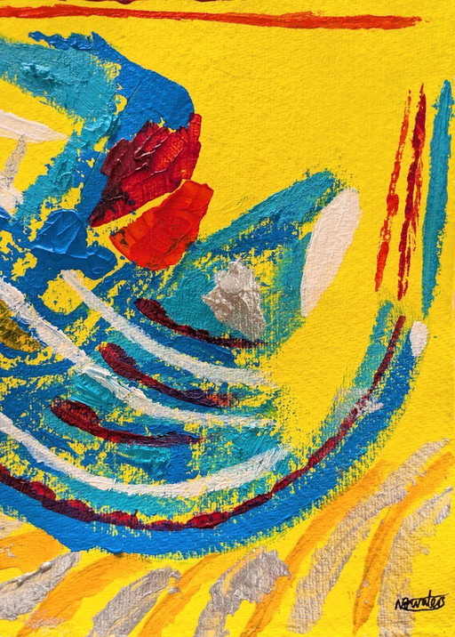 Abstract Expressionist St Ives Porthmeor Beach Painting by Nigel Waters on 300gsm Cotton Rag Paper Unframed 20x20cm