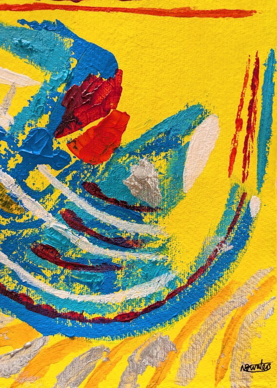 Image 1 of Abstract Expressionist St Ives Porthmeor Beach Painting by Nigel Waters on 300gsm Cotton Rag Paper Unframed 20x20cm