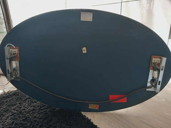 Image 1 of Mid Century Crystal-Cut Bathroom Mirror with 2 spherical glass lights on Solid Brass Fixture T+L Royal Germany