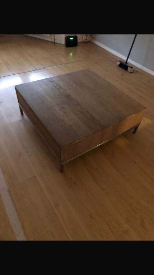 Tk prachtige eikenhouten salontafel met opbergla