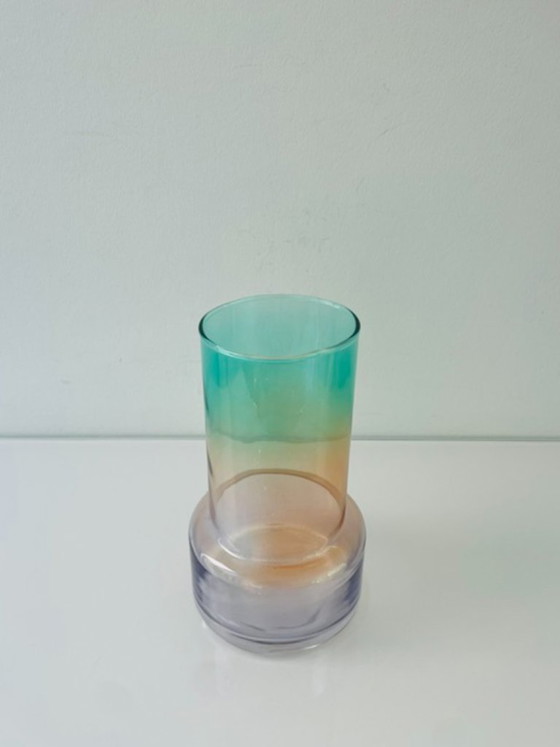 Image 1 of Modern glass designer vase with iridescent color gradient