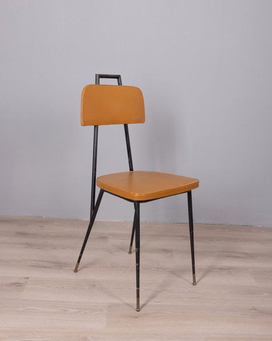 Image 1 of Set of 6 Vintage 1960s Metal and Leather Chairs, Italian Design