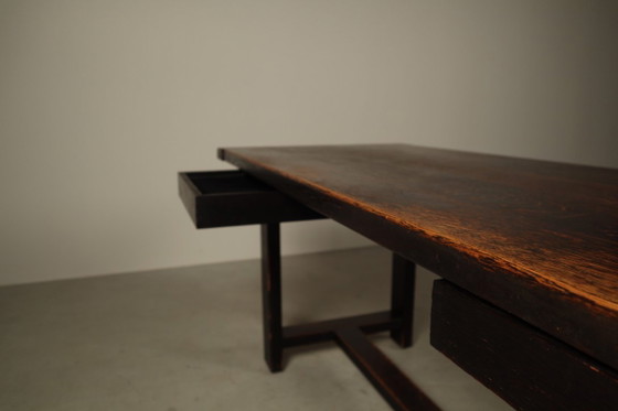 Table de salle à manger en chêne teinté foncé de Jean Batenburg pour MI, Belgique, vers 1969 (photo 14 of 15)