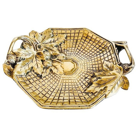 Image 1 of Antico piatto vide-poche in stile Art Nouveau francese, piatto per bonbon in ottone, anni '10