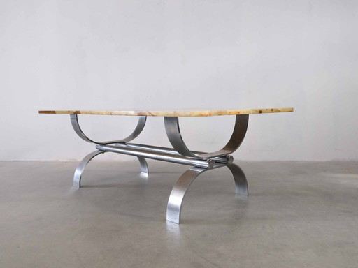 Vintage Coffee Table Marble Chrome Midcentury Brutalism