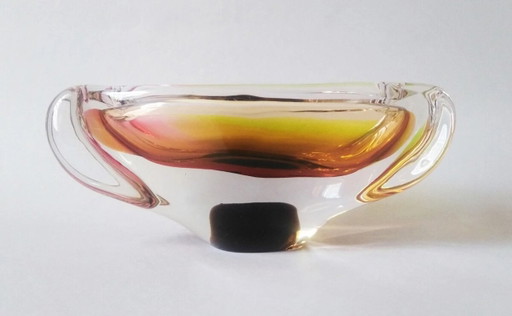 Jozef Rozinek Design modernistische mehrfarbige Glasschale, Novy Bor-Haida 1960