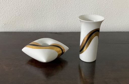 ROSENTHAL VASE AND CANDLE STAND SET