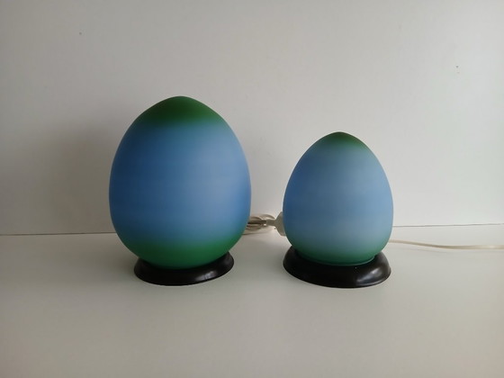 Image 1 of Juego de lámparas de mesa de cristal HB Lighting - años 80