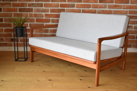 Image 1 of Two-Seater Scandinavian Sofa, Teak & Light Grey Fabric