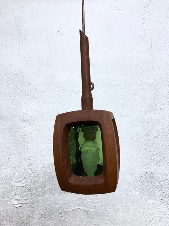 Image 1 of Small pendant lamp made of teak and glass by AB Stilarmatur, Tranås, Sweden, 1960s