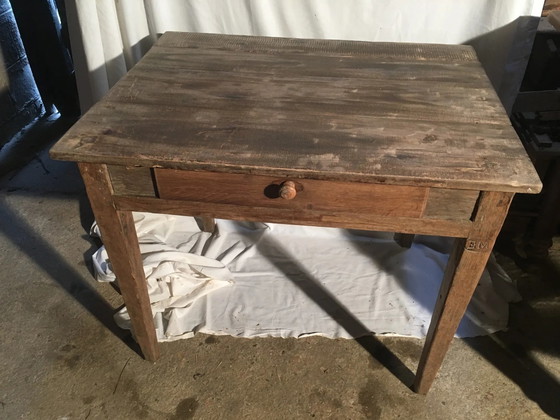 Eiken/populier bijzettafel met lade – Vintage (photo 2 of 14)