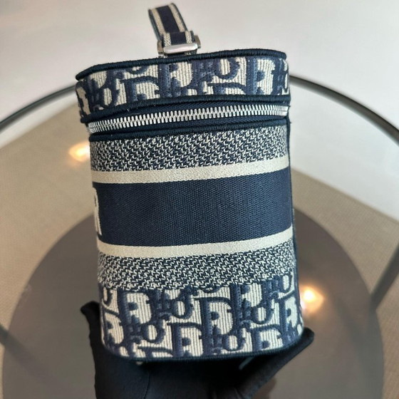 Image 1 of DIOR VANITY OBLIQUE EMBROIDERY TOP HANDLE CAG IN JACQUARD BLUE SHW