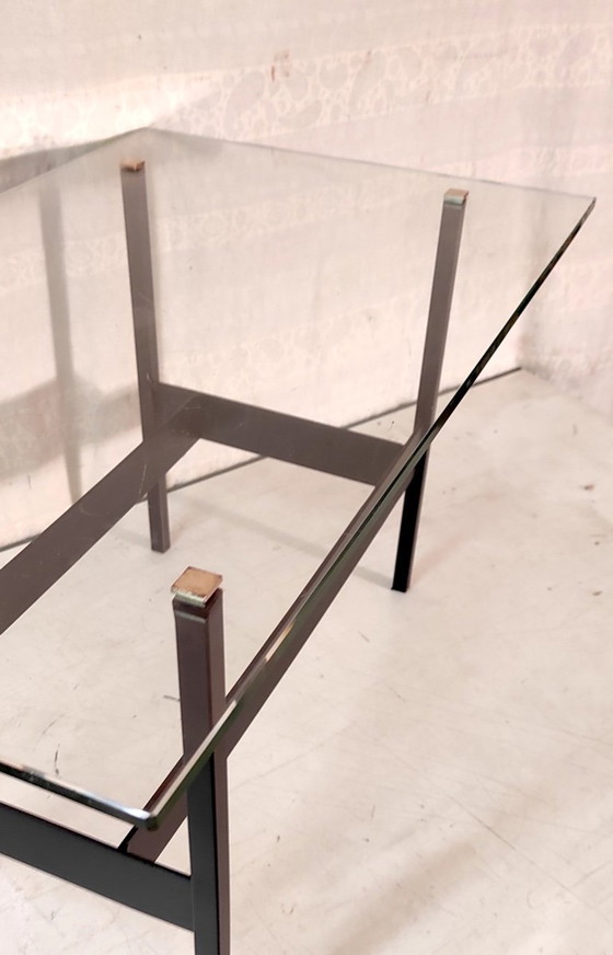 Image 1 of Modernist coffee table in metal, glass and brass - 1950s