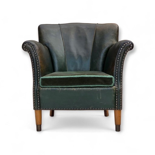 1960er Jahre, dänischer Sessel, Möbelleder mit Patina, Möbelvelours.