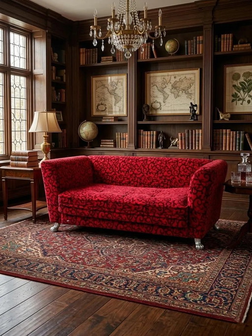 Bretz Monster Sofa / Divano in Velluto con Motivo Rosa Rossa / Design Tedesco di Lusso
