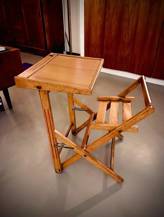 Image 1 of Banc d'école vintage avec tableau noir