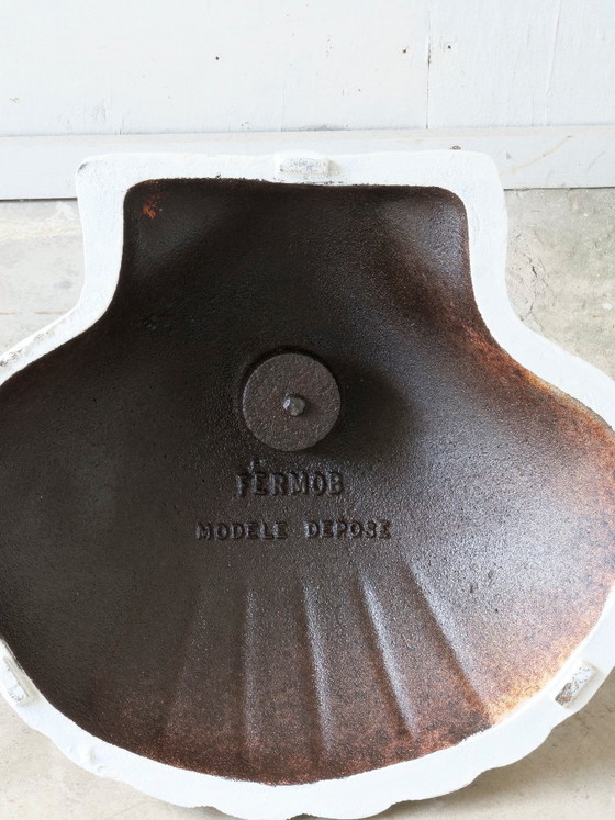 Image 1 of vintage garden parasol with cast iron base and seashell design by Fermob