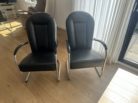 Set van 2 Gispen Classic AA Fauteuils – Zwart Leerontwerp van W.H. Gispen uit 1937 – Chrome, Leather (photo 6 of 13)