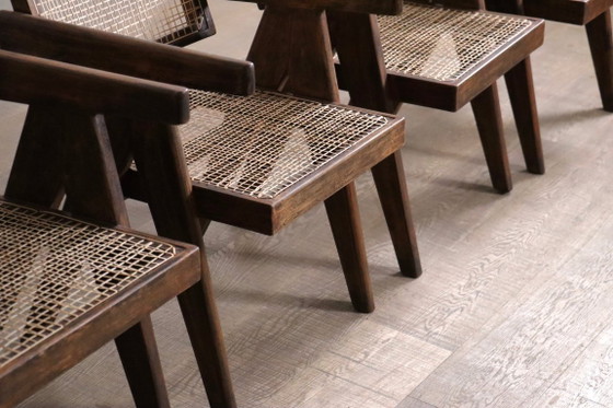 Set van 8 Pierre Jeanneret bureaustoelen van riet, India, jaren 1950. – Eetkamerstoelen, Wood (photo 17 of 20)