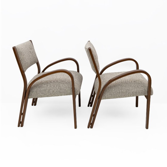 Image 1 of Art Dèco Italiaanse stoffen twee fauteuils en kleine bank, jaren 1930