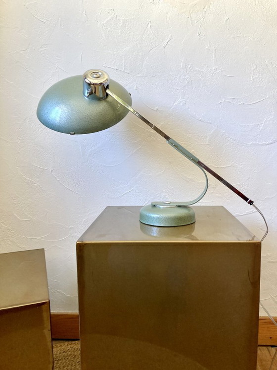 Image 1 of Solère telescopic lamp, hammered paint & blue diffuser, 1950s