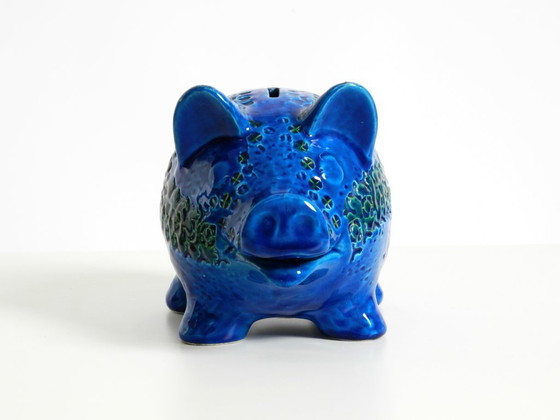 Image 1 of Beautiful 1960s large Rimini Blu ceramic pig money box by Aldo Londi for Bitossi Italy