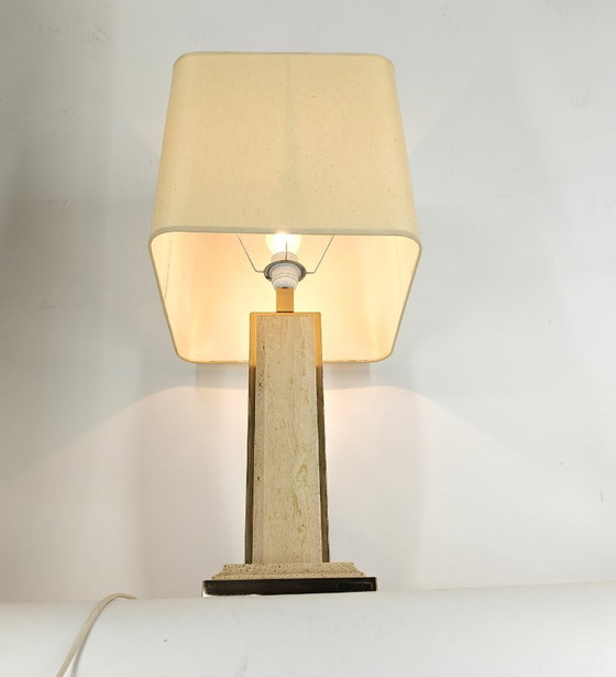Image 1 of Lampada da tavolo vintage in travertino e ottone di Fedam, anni '70