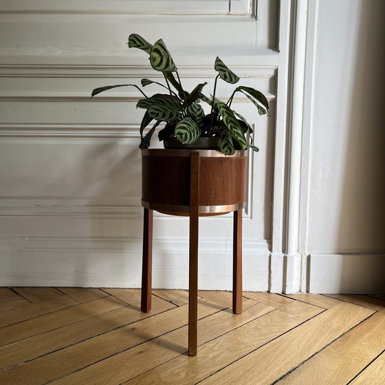 Image 1 of Porte-plante scandinave vintage en teck et cuivre, Suède, années 60