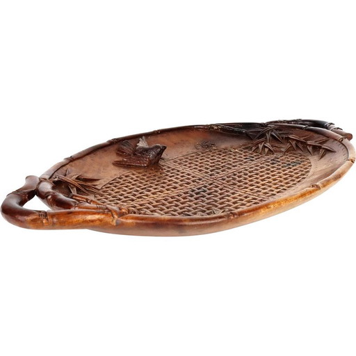 Carved vintage Art Deco wooden tray, Indochina 1930