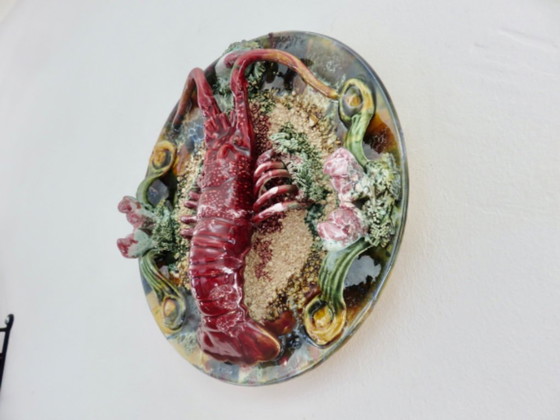 Image 1 of Antiek majolica "kreeft" wandbord, Caldas de Rainha, Palissy, jaren 30