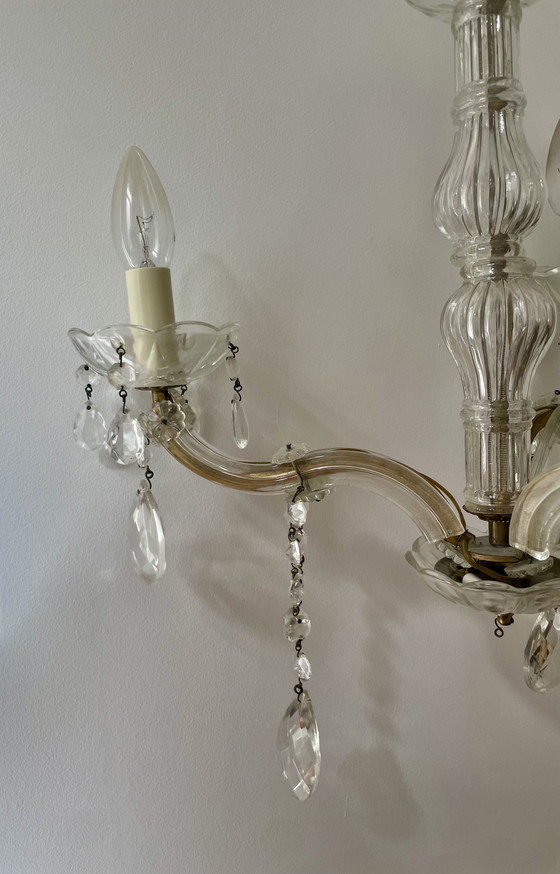 Image 1 of Lampadario con nappe in bronzo e vetro