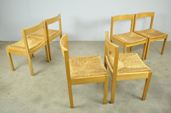 Image 1 of Chaises de salle à manger vintage en chêne et osier en DUTCH DESIGN (6) par Gerard Geytenbeek, 1960s