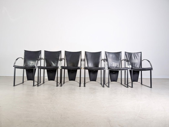 Image 1 of Set di 6 sedie originali Ronald Schmitt, sedia di design in pelle, nera