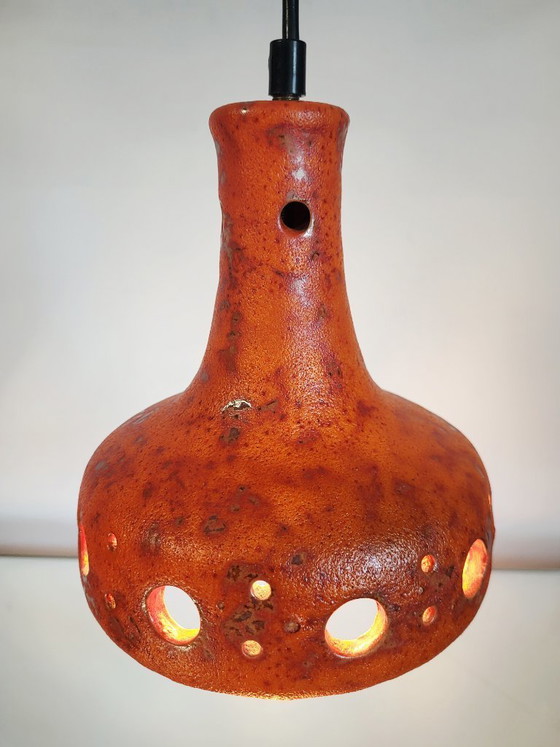 Image 1 of Fat Lava ceramic pendant lamp, orange tones, 1950s