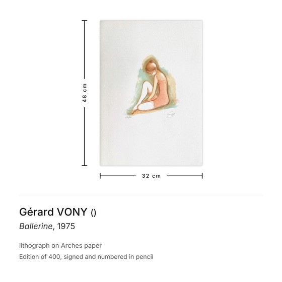 Image 1 of Gérard VONY, Ballerina, litografia firmata, 1975